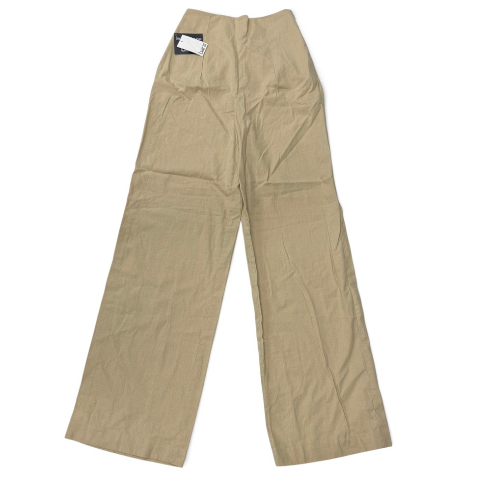 Bar III Nicole Williams English Beige Khaki Wide Leg Cotton Pants Womens 0 NWT